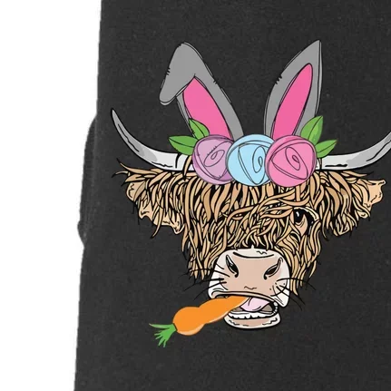 Happy Easter Heifer Highland Cow With Bunny Ears Carrot Egg Doggie 3-End Fleece Hoodie