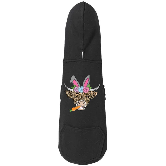 Happy Easter Heifer Highland Cow With Bunny Ears Carrot Egg Doggie 3-End Fleece Hoodie