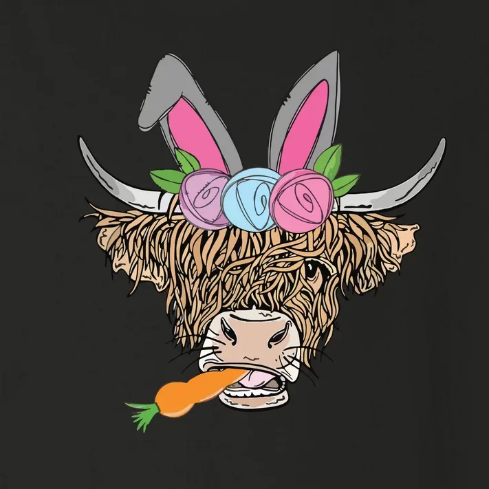 Happy Easter Heifer Highland Cow With Bunny Ears Carrot Egg Toddler Long Sleeve Shirt