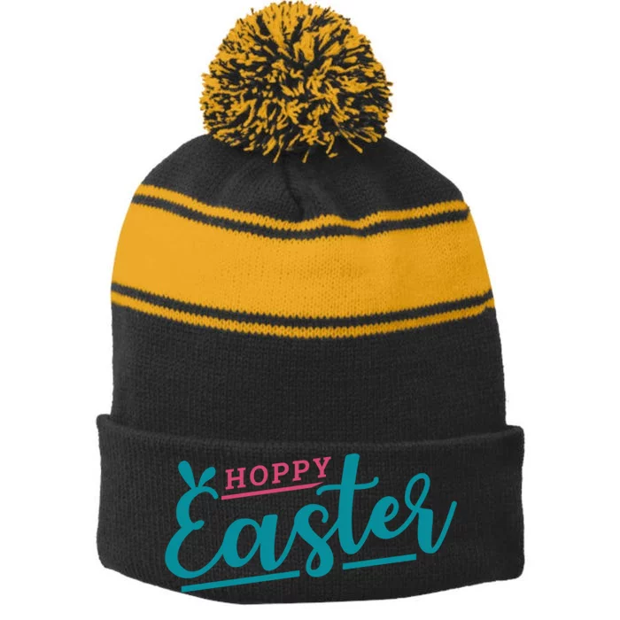 Hoppy Easter Holiday Stripe Pom Pom Beanie