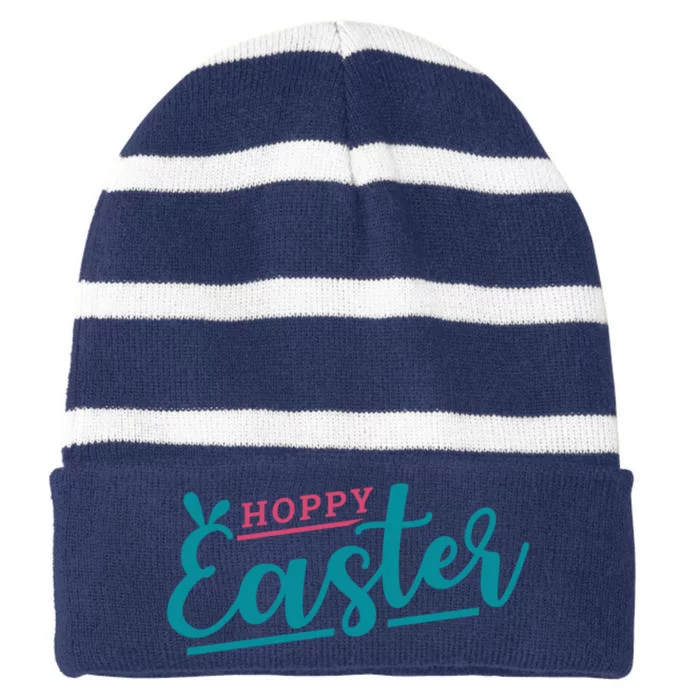 Hoppy Easter Holiday Striped Beanie with Solid Band