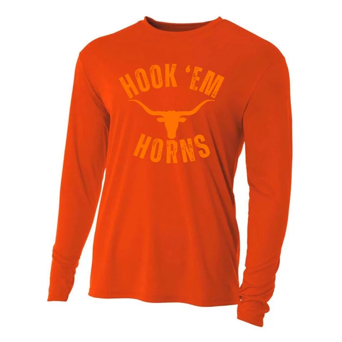 Hook Em Horns Texas Bull Head Longhorns Cooling Performance Long Sleeve Crew