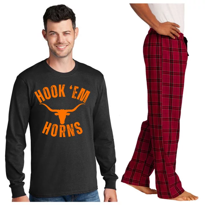 Hook Em Horns Texas Bull Head Longhorns Long Sleeve Pajama Set