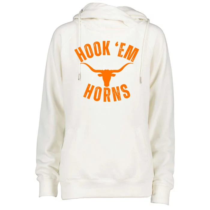 Hook Em Horns Texas Bull Head Longhorns Womens Funnel Neck Pullover Hood