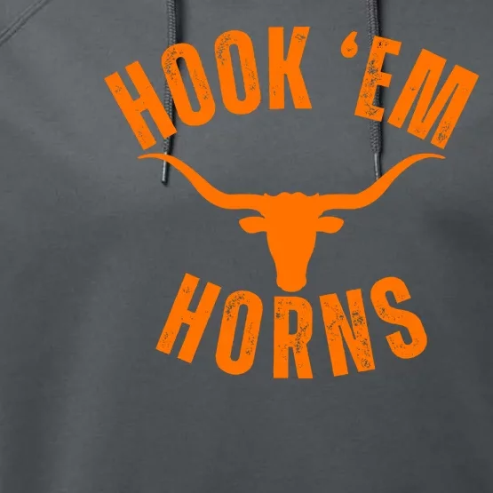 Hook Em Horns Texas Bull Head Longhorns Performance Fleece Hoodie