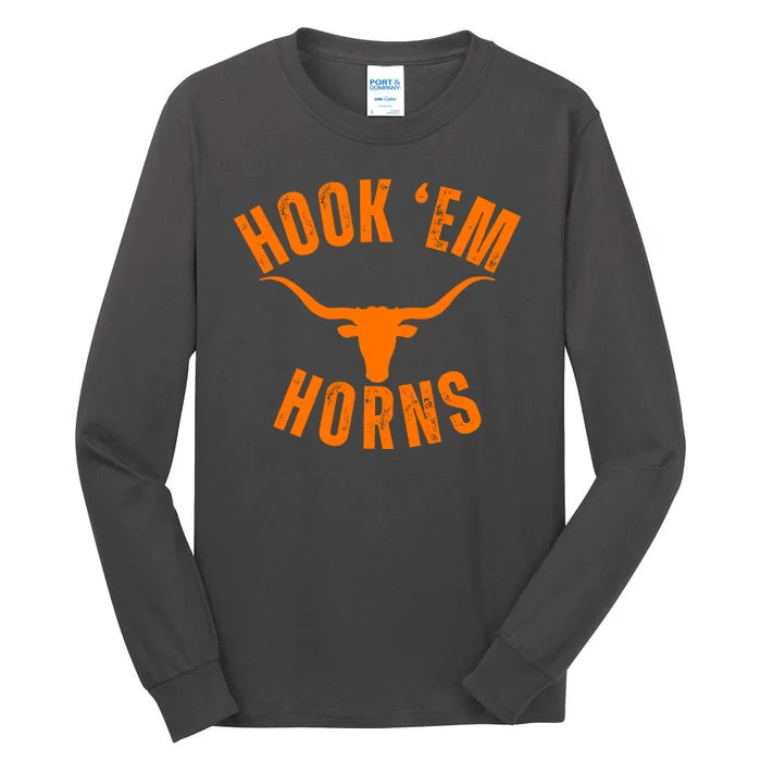 Hook Em Horns Texas Bull Head Longhorns Tall Long Sleeve T-Shirt