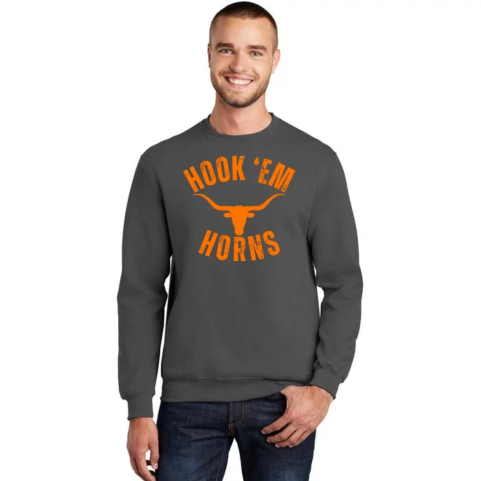 Hook Em Horns Texas Bull Head Longhorns Tall Sweatshirt