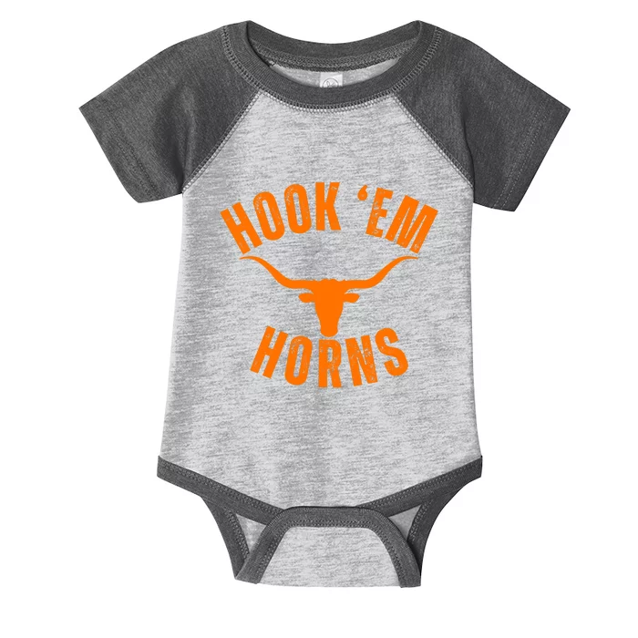 Hook Em Horns Texas Bull Head Longhorns Infant Baby Jersey Bodysuit