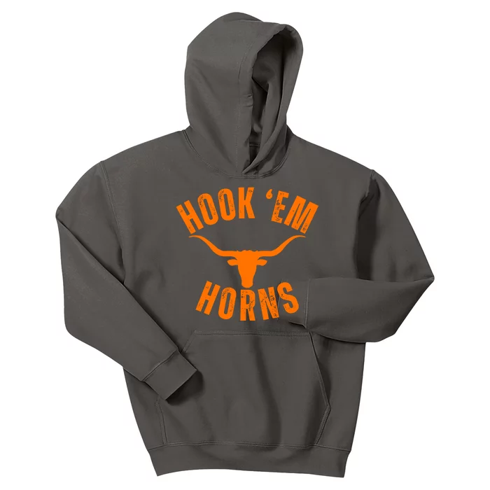 Hook Em Horns Texas Bull Head Longhorns Kids Hoodie