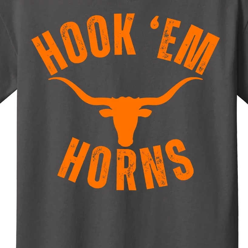 Hook Em Horns Texas Bull Head Longhorns Kids T-Shirt