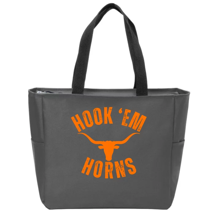 Hook Em Horns Texas Bull Head Longhorns Zip Tote Bag