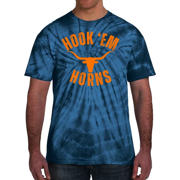 Hook Em Horns Texas Bull Head Longhorns Tie-Dye T-Shirt