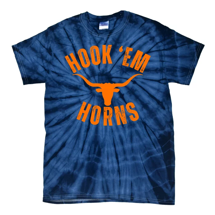 Hook Em Horns Texas Bull Head Longhorns Tie-Dye T-Shirt