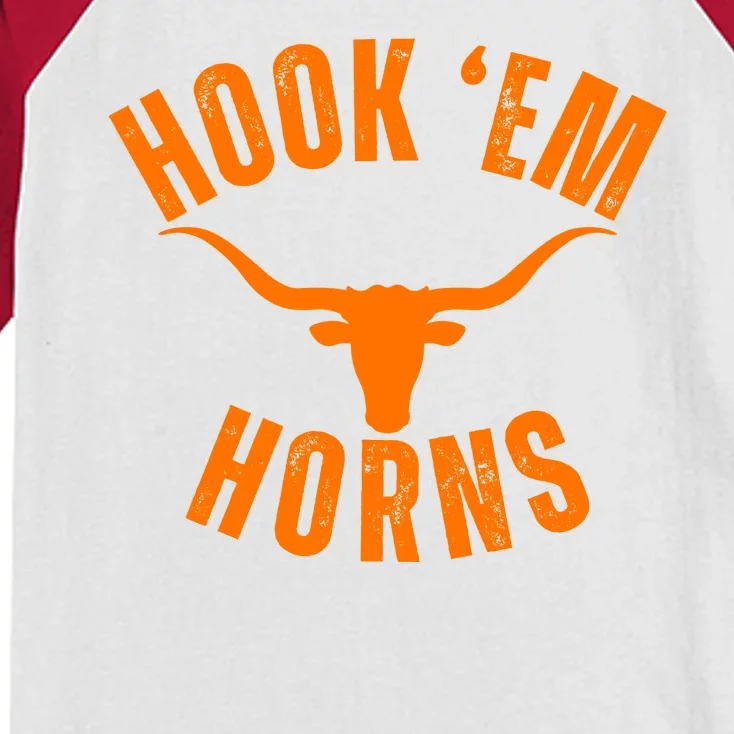 Hook Em Horns Texas Bull Head Longhorns Kids Colorblock Raglan Jersey