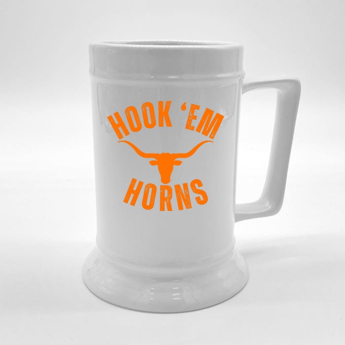 Hook Em Horns Texas Bull Head Longhorns Front & Back Beer Stein