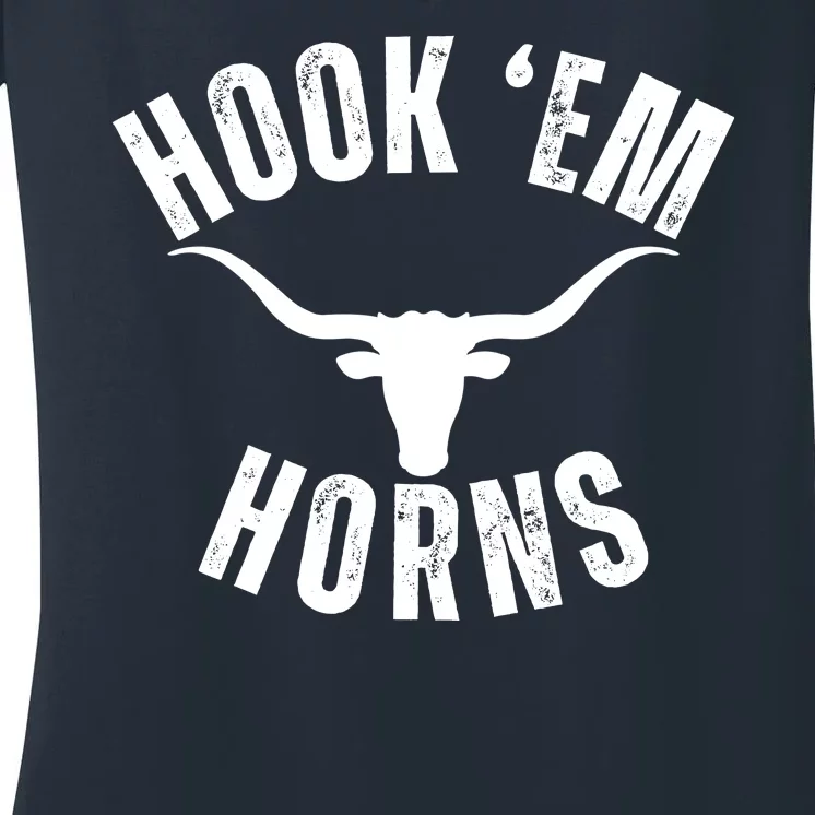 Hook Em Horns Texas State Longhorns Women's V-Neck T-Shirt