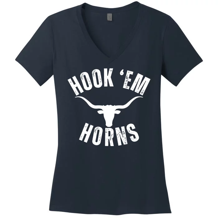 Hook Em Horns Texas State Longhorns Women's V-Neck T-Shirt