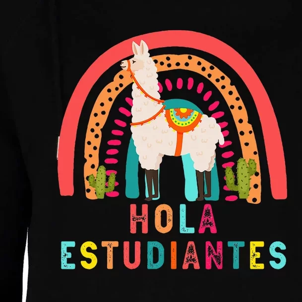 Hola Estudiantes Hello Prek Llama Spanish Teacher School Womens Funnel Neck Pullover Hood