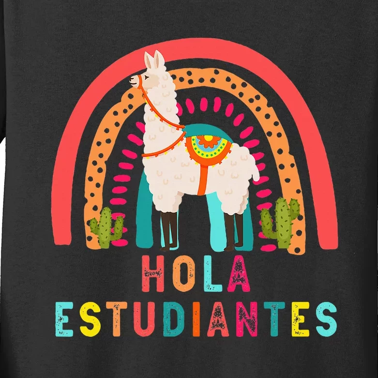 Hola Estudiantes Hello Prek Llama Spanish Teacher School Kids Long Sleeve Shirt