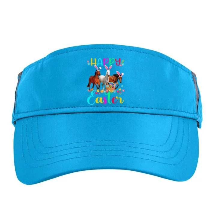 Happy Easter Horse Lover Three Horse Wearing Bunny Ear Adult Drive Performance Visor