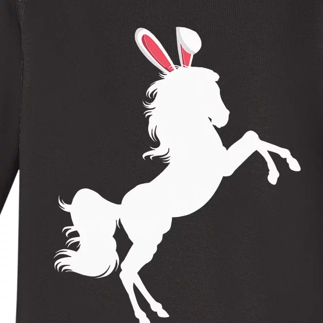 Happy Easter Horse Lover Three Horse Wearing Bunny Baby Long Sleeve Bodysuit