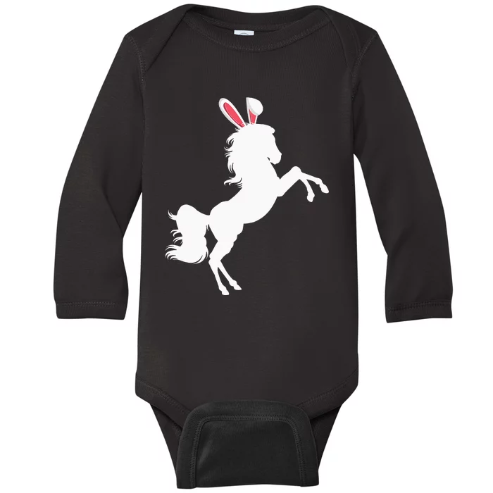 Happy Easter Horse Lover Three Horse Wearing Bunny Baby Long Sleeve Bodysuit