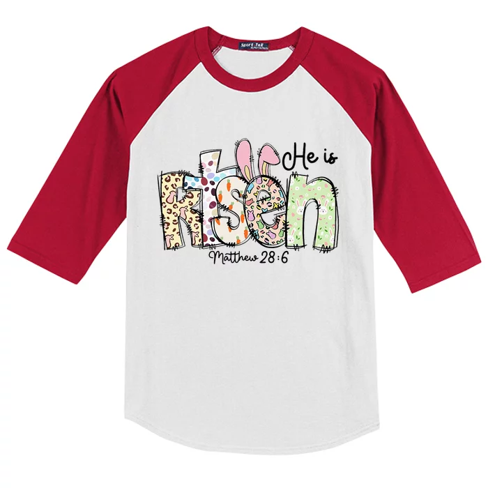 Happy Easter He Is Risen Jesus Christian Kids Colorblock Raglan Jersey