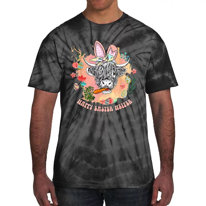 Happy Easter Heifer Funny Highland Cow Heifer Tie-Dye T-Shirt