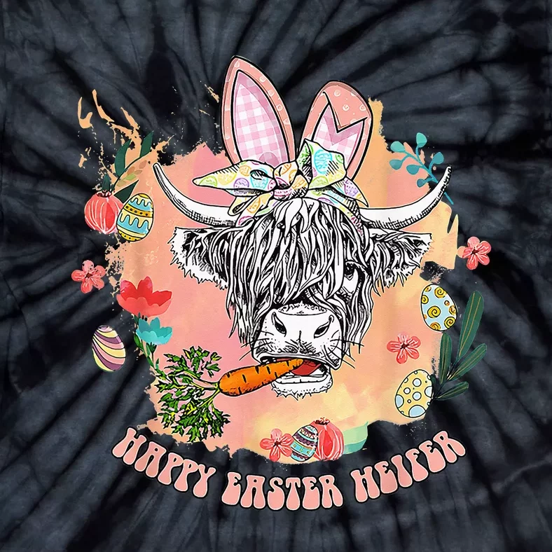 Happy Easter Heifer Funny Highland Cow Heifer Tie-Dye T-Shirt