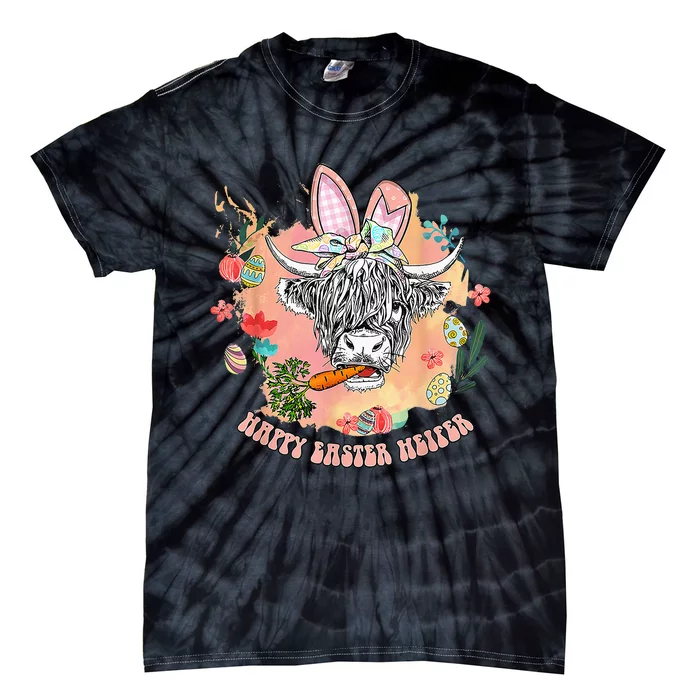 Happy Easter Heifer Funny Highland Cow Heifer Tie-Dye T-Shirt