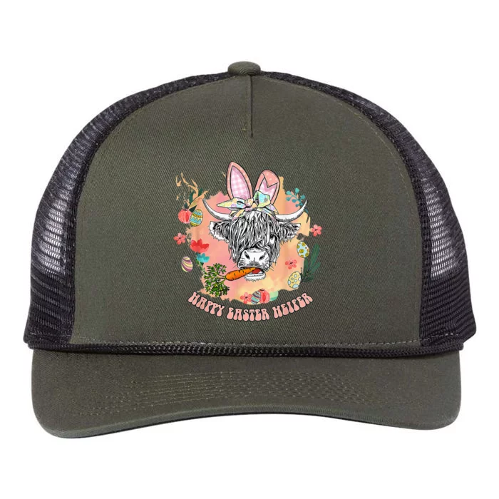 Happy Easter Heifer Funny Highland Cow Heifer Retro Rope Trucker Hat Cap