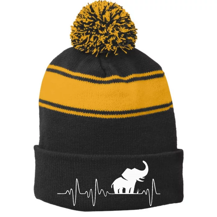 Heartbeat Elephant Stripe Pom Pom Beanie