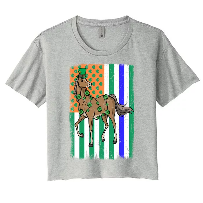 Horse Equestrian Irish Usa Police Flag Cop St Patricks Day Great Gift Women's Crop Top Tee