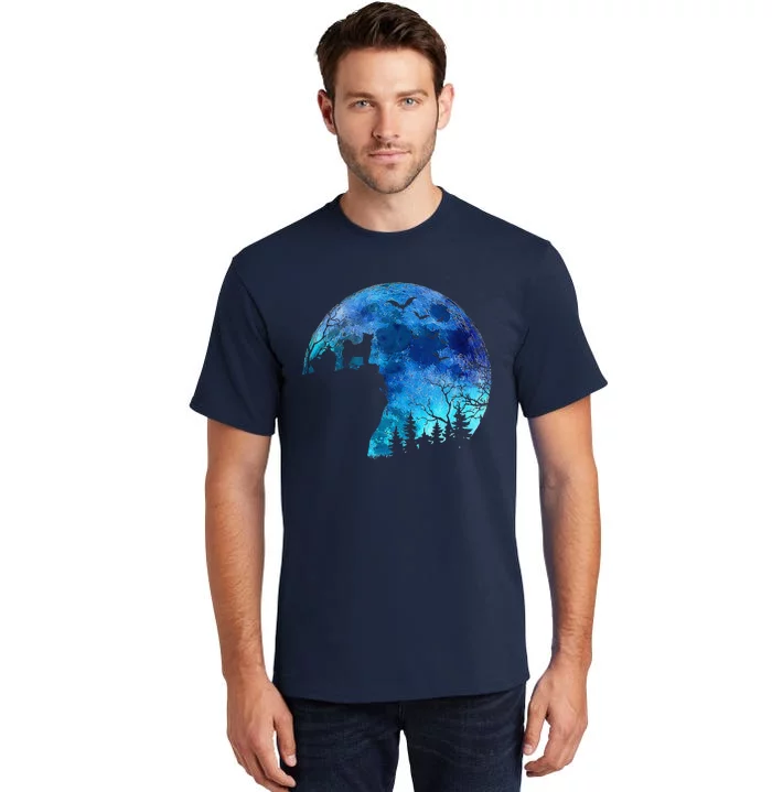 Halloween Elkhound In A Cliff Watching Spooky Full Moon Tall T-Shirt