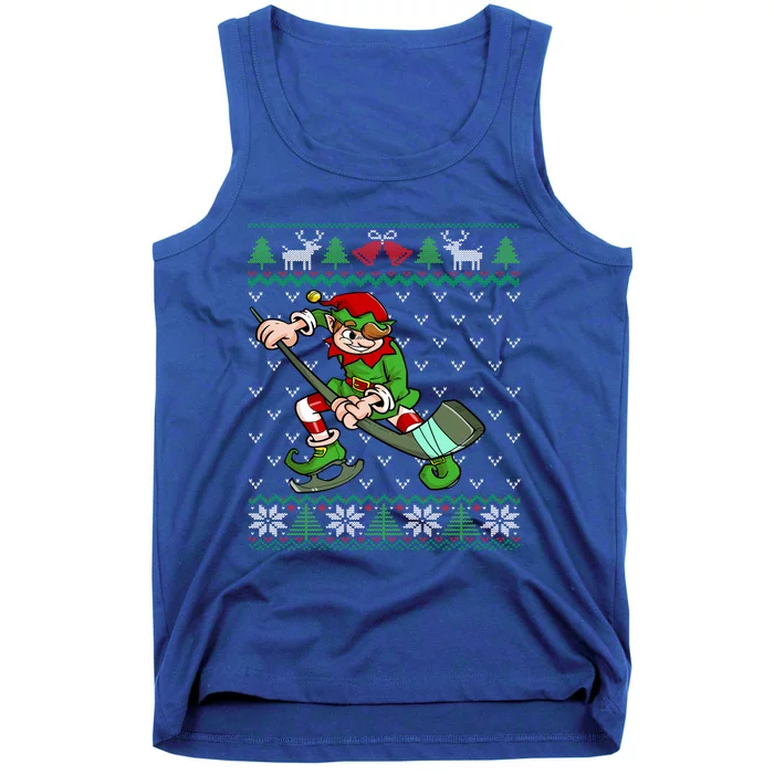 Hockey Elf Ice Hockey Player And Fan Ugly Christmas Gift Tank Top