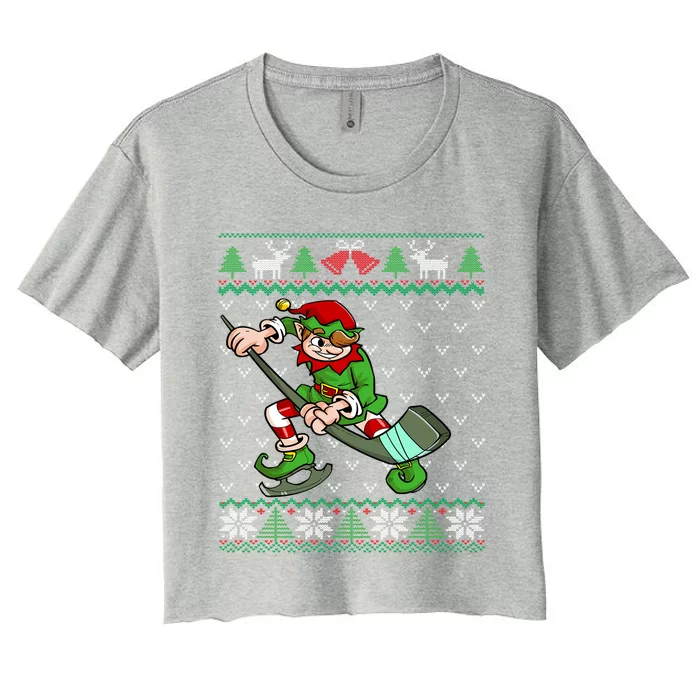 Hockey Elf Ice Hockey Player And Fan Ugly Christmas Gift Women's Crop Top Tee