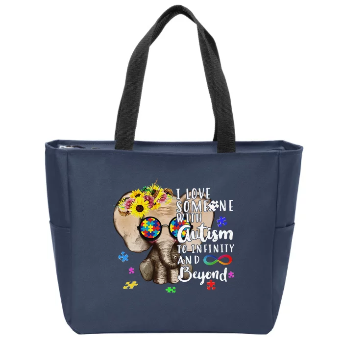 Hippie Elephant I Love Someone With Autism Awareness Zip Tote Bag