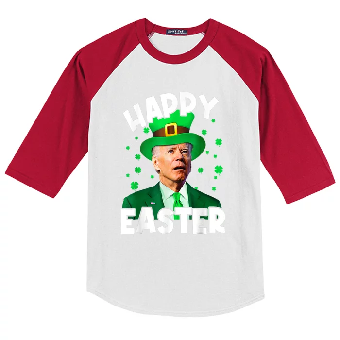 Happy Easter Joe Biden Leprechaun Shamrock St Patrick's Day Kids Colorblock Raglan Jersey