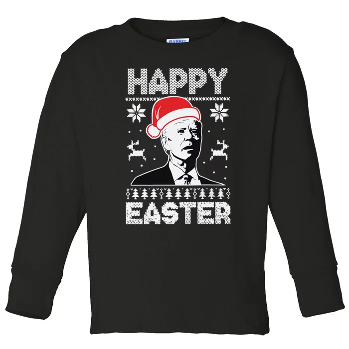 Happy Easter Joe Biden Funny Confused Joe Biden Ugly Christmas Toddler Long Sleeve Shirt