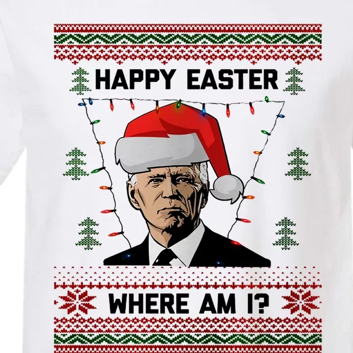 Happy Easter Joe Biden Xmas Lights Ugly Christmas Sweater Garment-Dyed Heavyweight T-Shirt