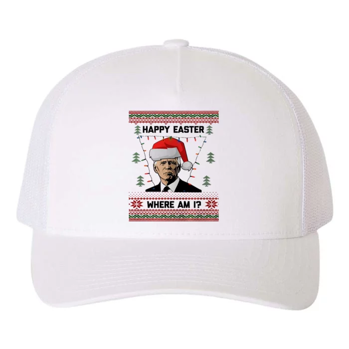 Happy Easter Joe Biden Xmas Lights Ugly Christmas Sweater Yupoong Adult 5-Panel Trucker Hat