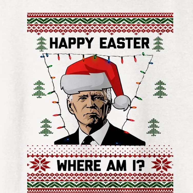 Happy Easter Joe Biden Xmas Lights Ugly Christmas Sweater Women's Crop Top Tee