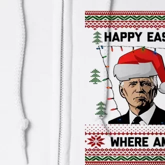 Happy Easter Joe Biden Xmas Lights Ugly Christmas Sweater Full Zip Hoodie