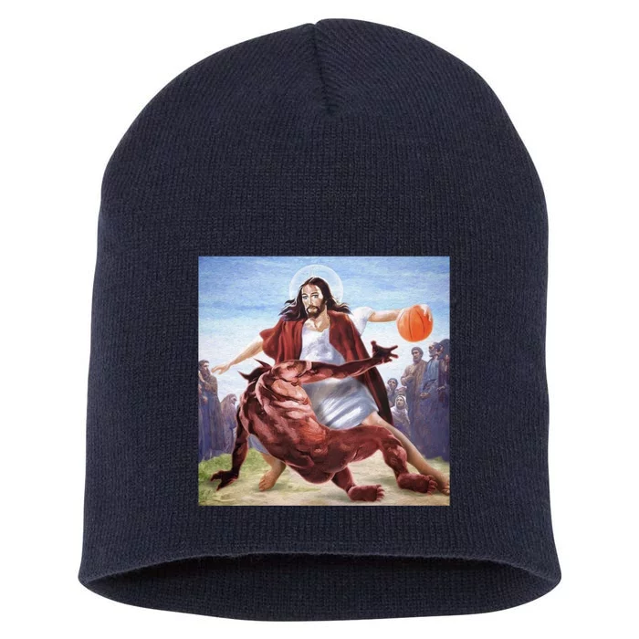 Happy Easter Jesus Satan Basketball Short Acrylic Beanie