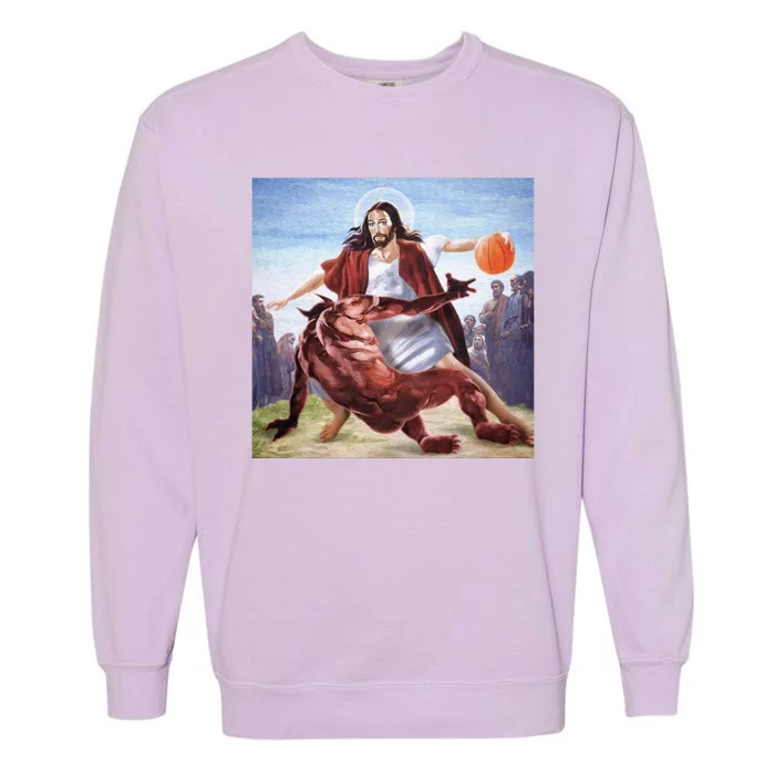 Happy Easter Jesus Satan Basketball Garment-Dyed Sweatshirt