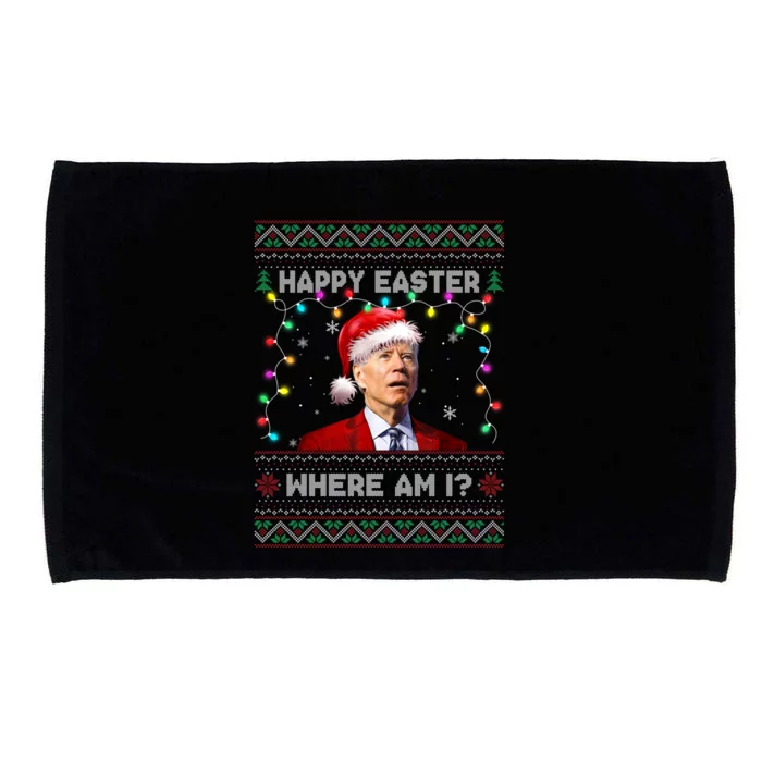 Happy Easter Joe Biden Confused Christmas Ugly Sweater Xmas Great Gift Microfiber Hand Towel