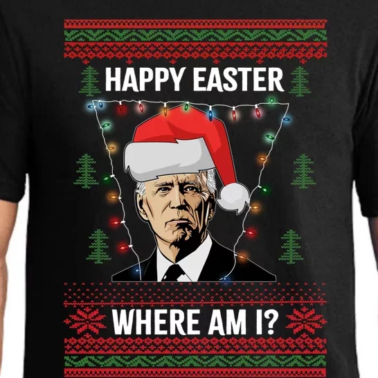 Happy Easter Joe Biden Xmas Lights Ugly Christmas Sweater Gift Pajama Set