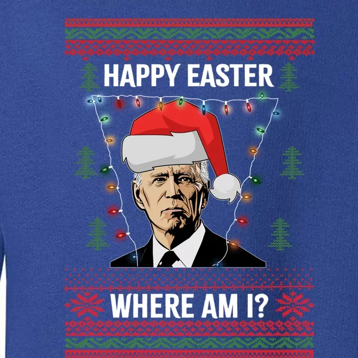 Happy Easter Joe Biden Xmas Lights Ugly Christmas Sweater Gift Toddler Sweatshirt