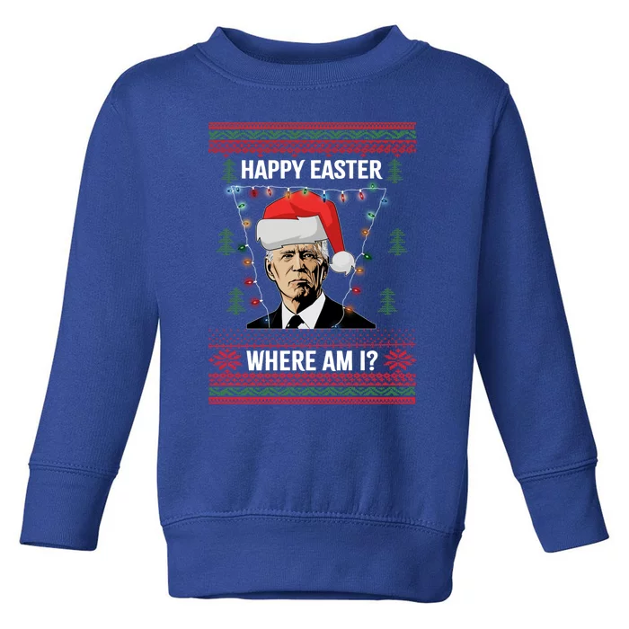 Happy Easter Joe Biden Xmas Lights Ugly Christmas Sweater Gift Toddler Sweatshirt