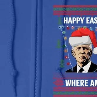 Happy Easter Joe Biden Xmas Lights Ugly Christmas Sweater Gift Full Zip Hoodie